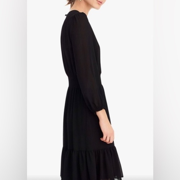 J Crew Black Dress Poly Sheer Lined Layered Cinch Waist Long Sleeved. VGUC Large - Picture 4 of 12